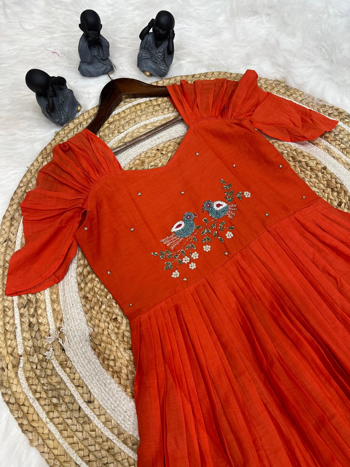 Orange Color Pure Mul Cotton Hand Maggam work Kurti