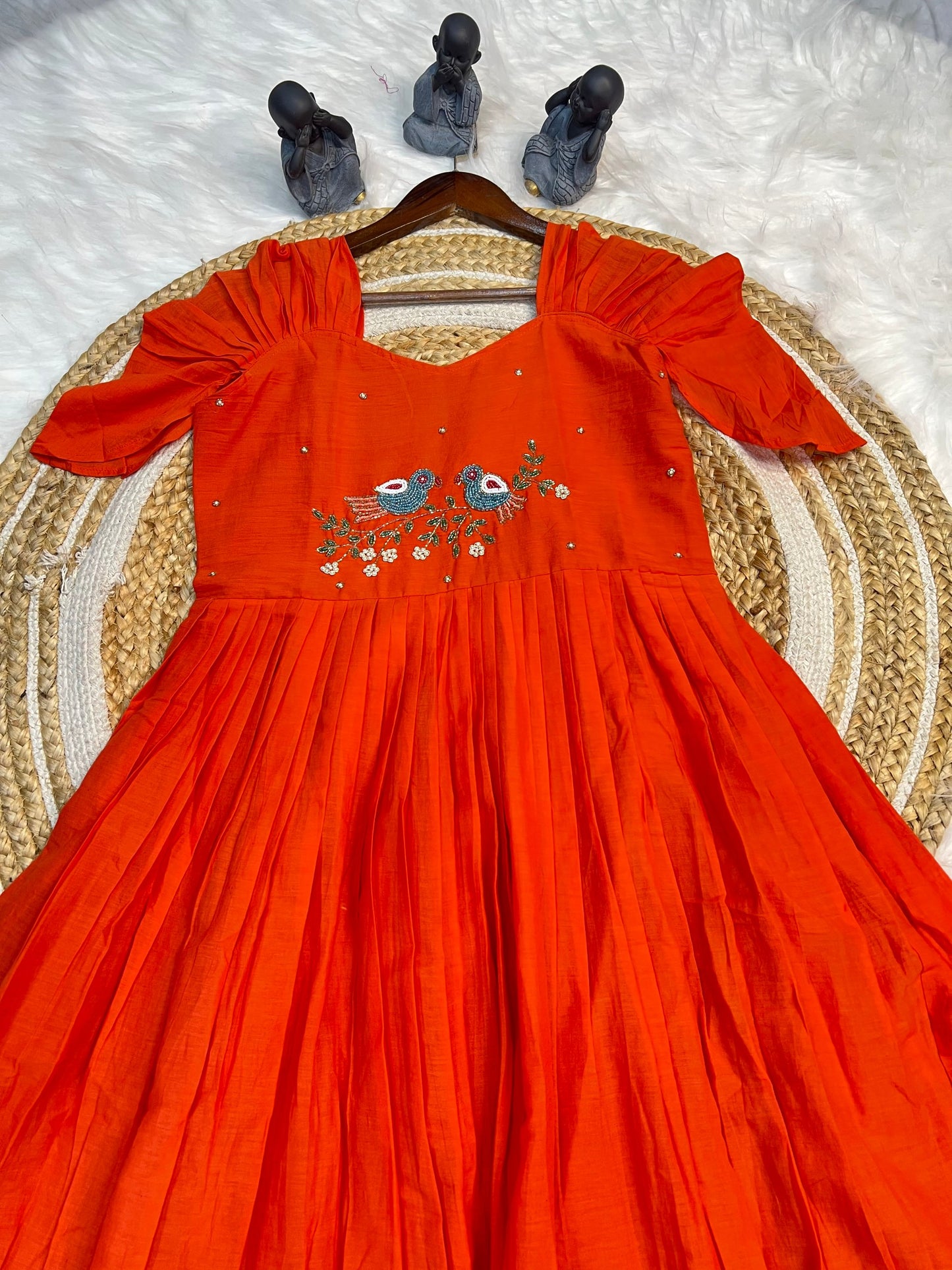 Orange Color Pure Mul Cotton Hand Maggam work Kurti