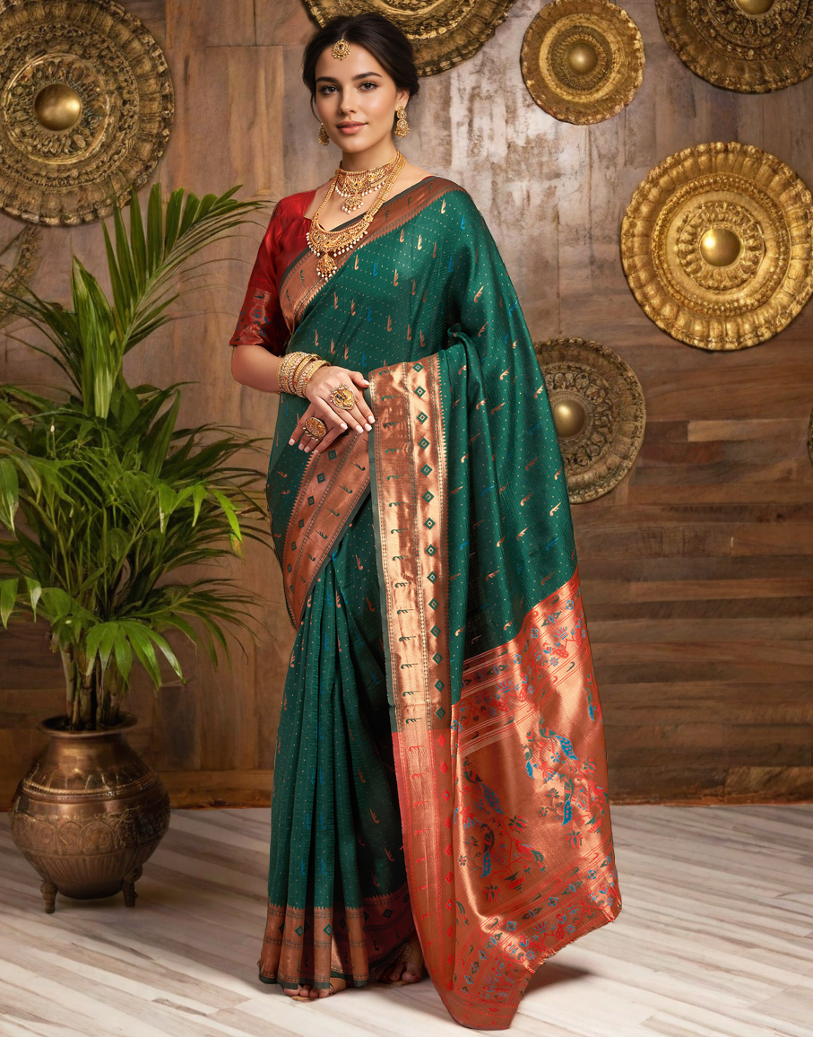 Amazing Green Color Silk Woven Weaving Work Paithani Saree