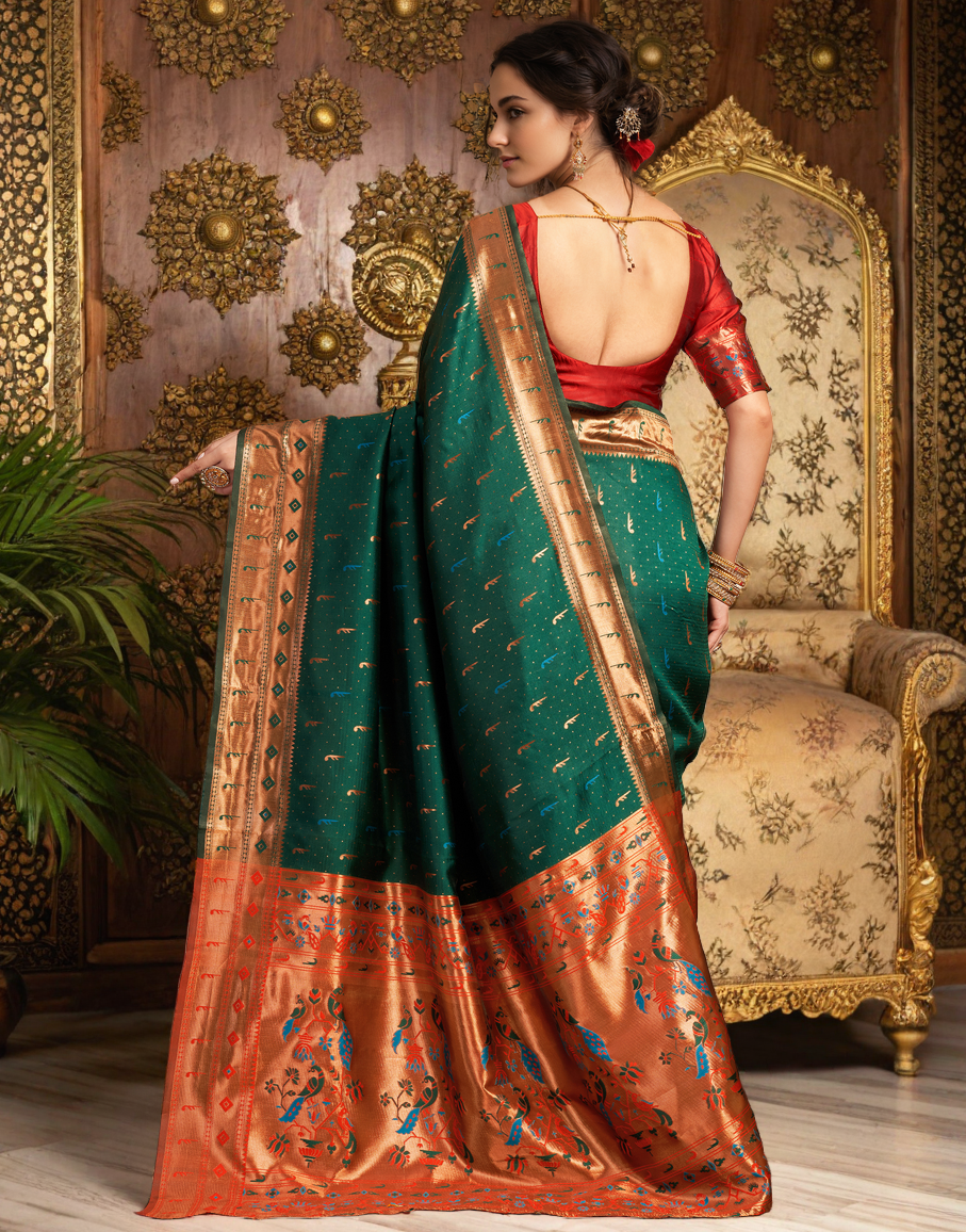 Amazing Green Color Silk Woven Weaving Work Paithani Saree