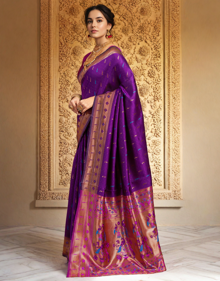 Amazing Purple Color Silk Woven Weaving Work Paithani Saree