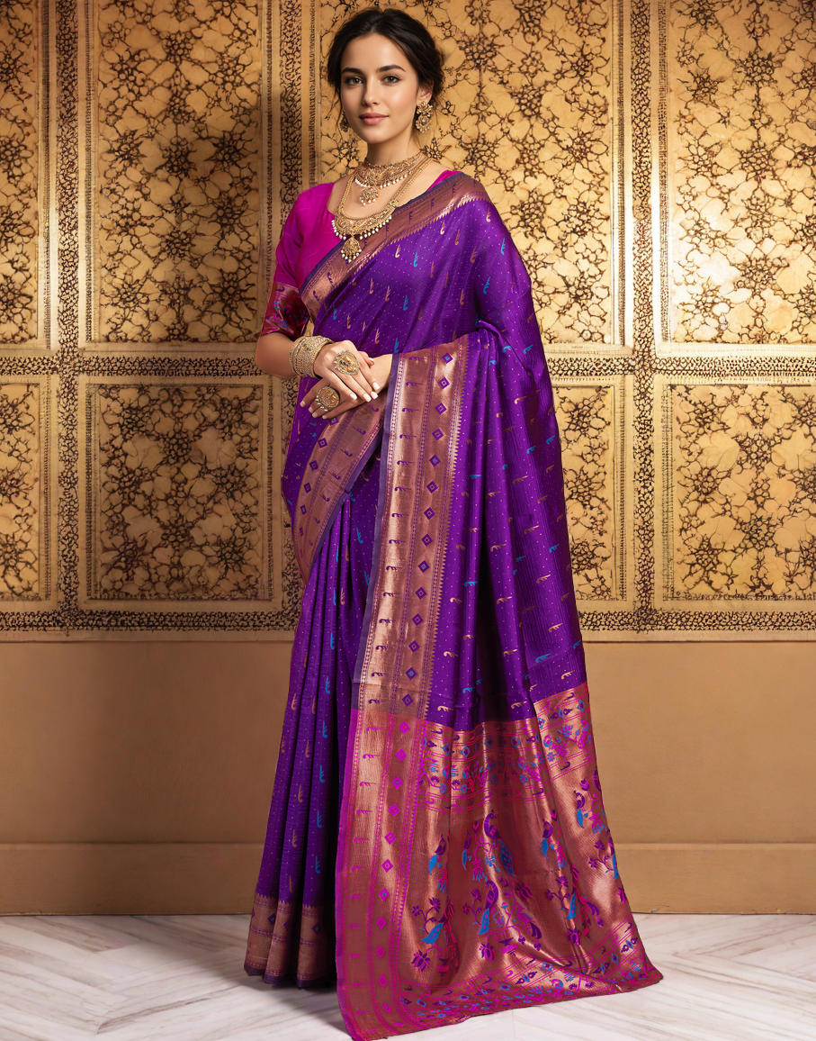 Amazing Purple Color Silk Woven Weaving Work Paithani Saree