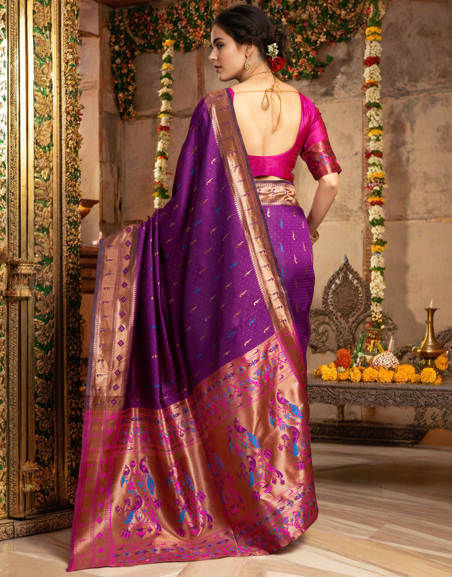 Amazing Purple Color Silk Woven Weaving Work Paithani Saree