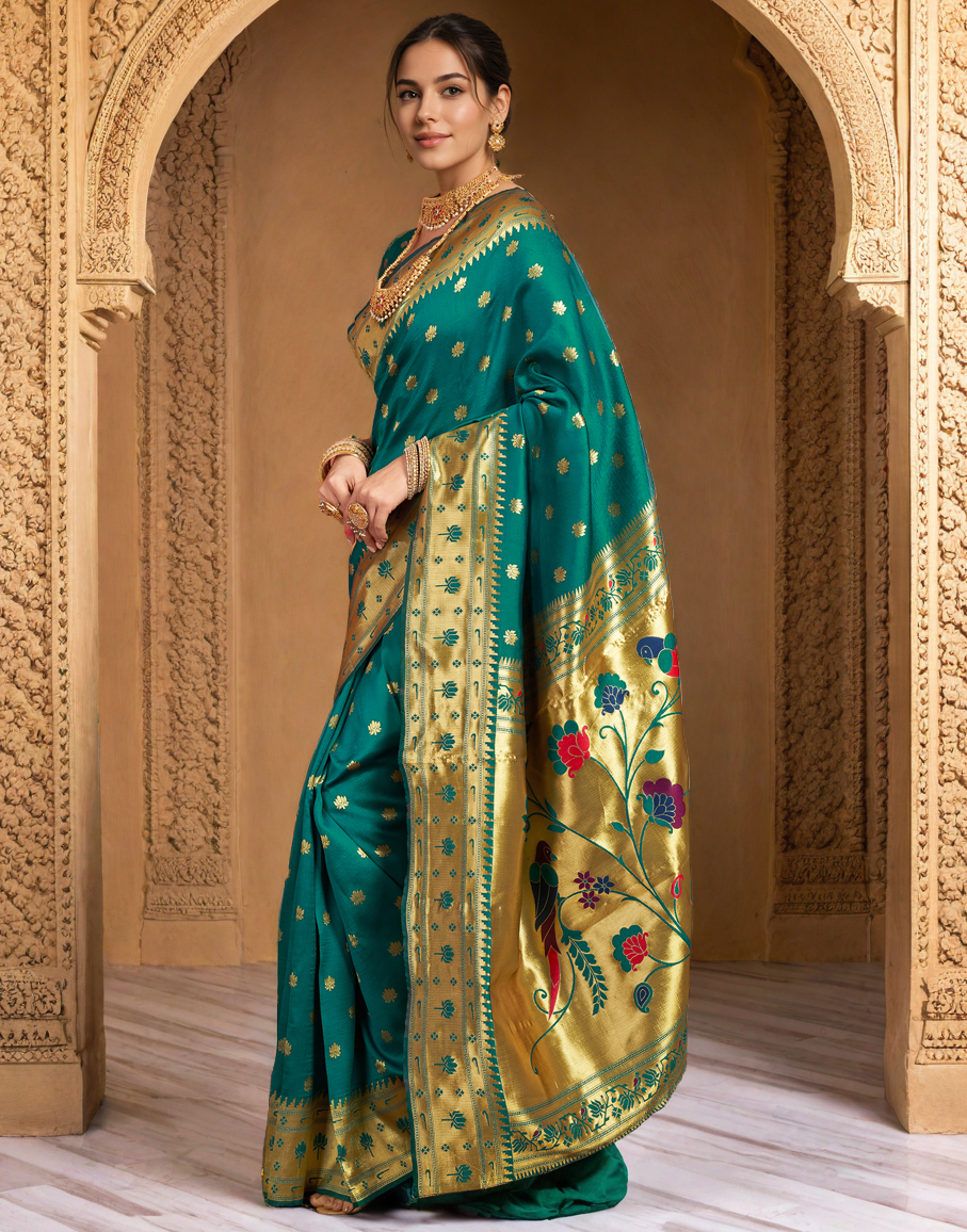 Green Color Silk Weaving Work Paithani Saree