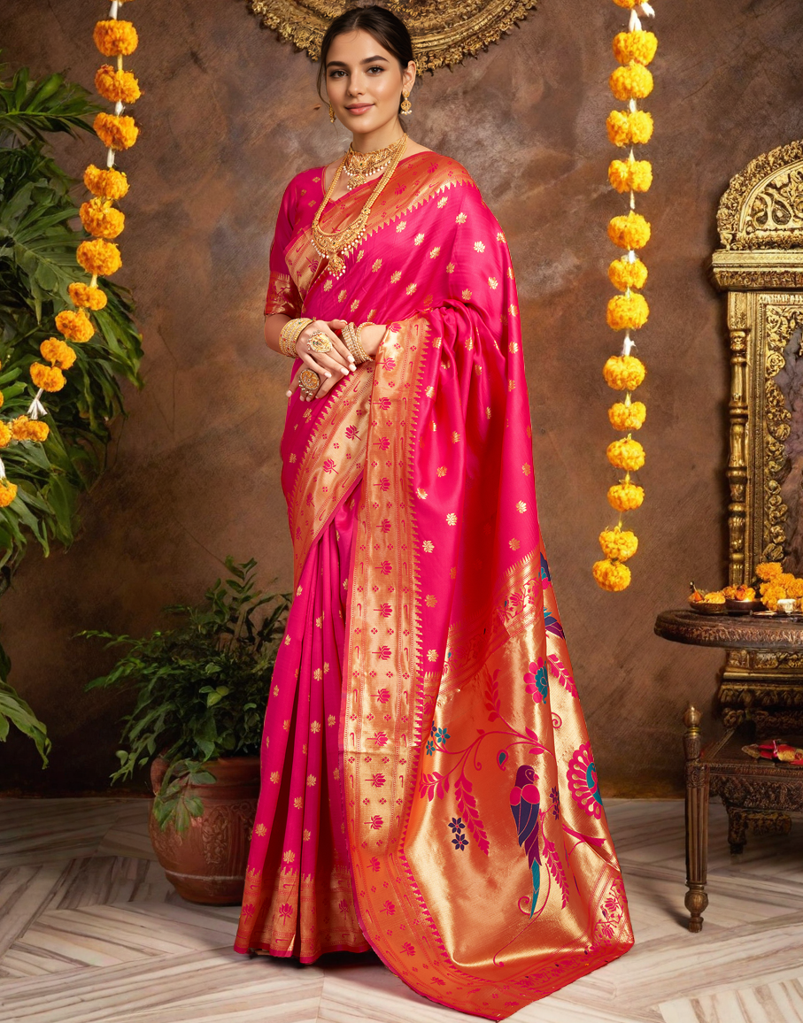 Pink Color Silk Weaving Work Paithani Saree