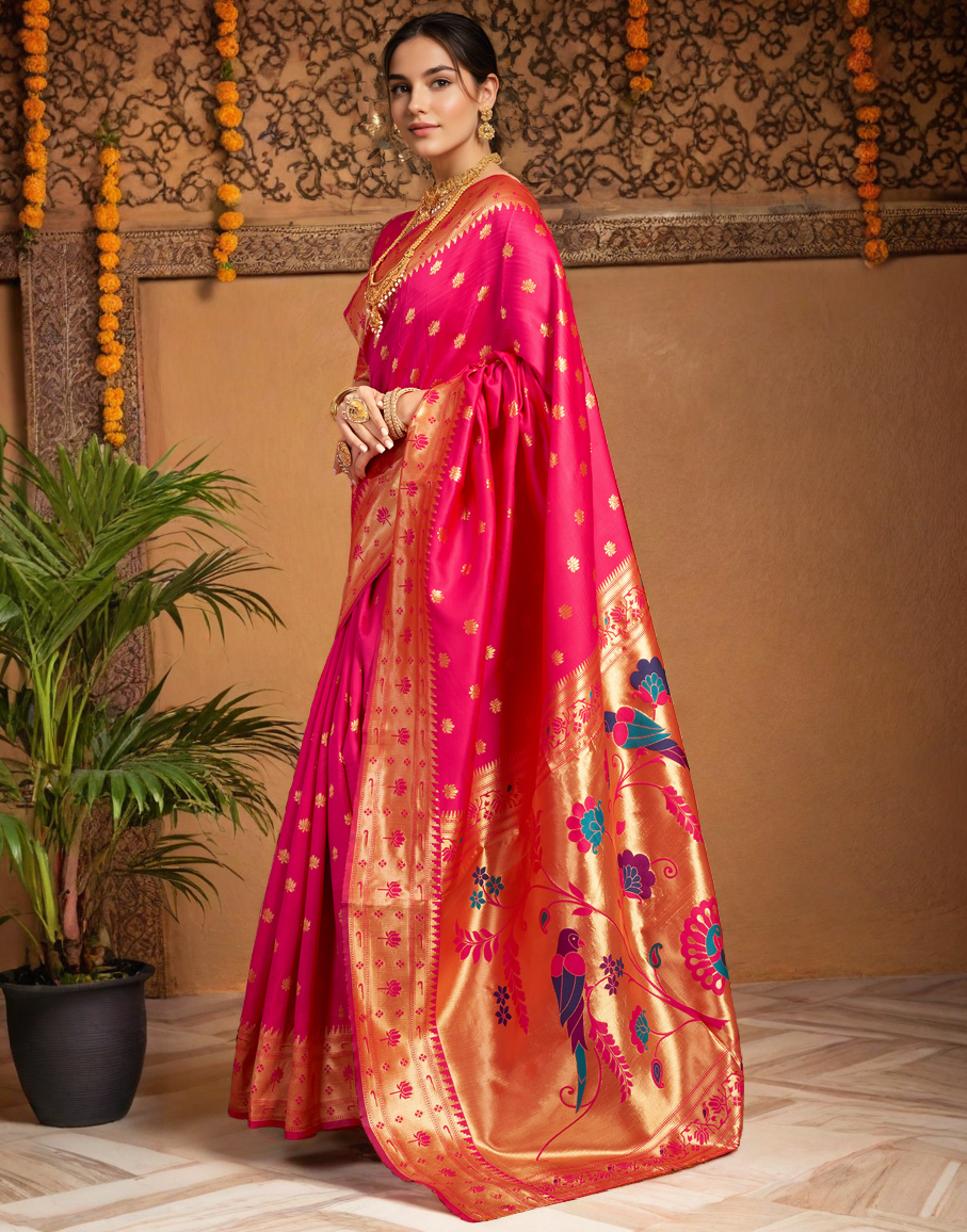 Pink Color Silk Weaving Work Paithani Saree