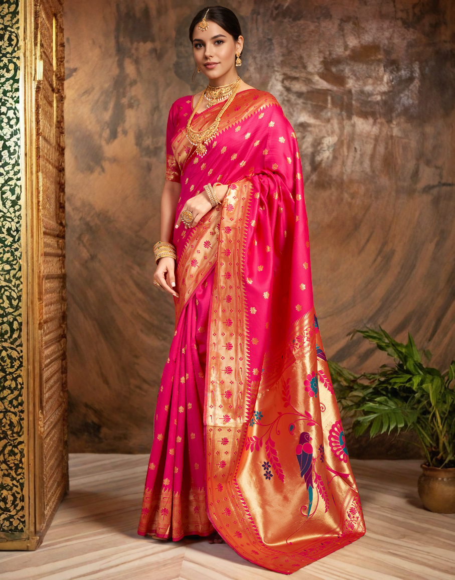 Pink Color Silk Weaving Work Paithani Saree