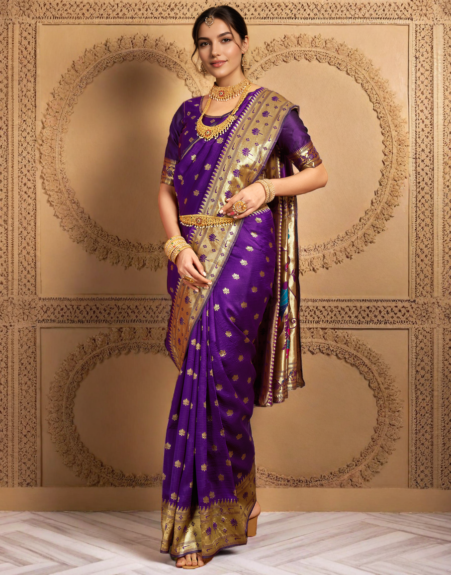 Purple Color Silk Weaving Work Paithani Saree
