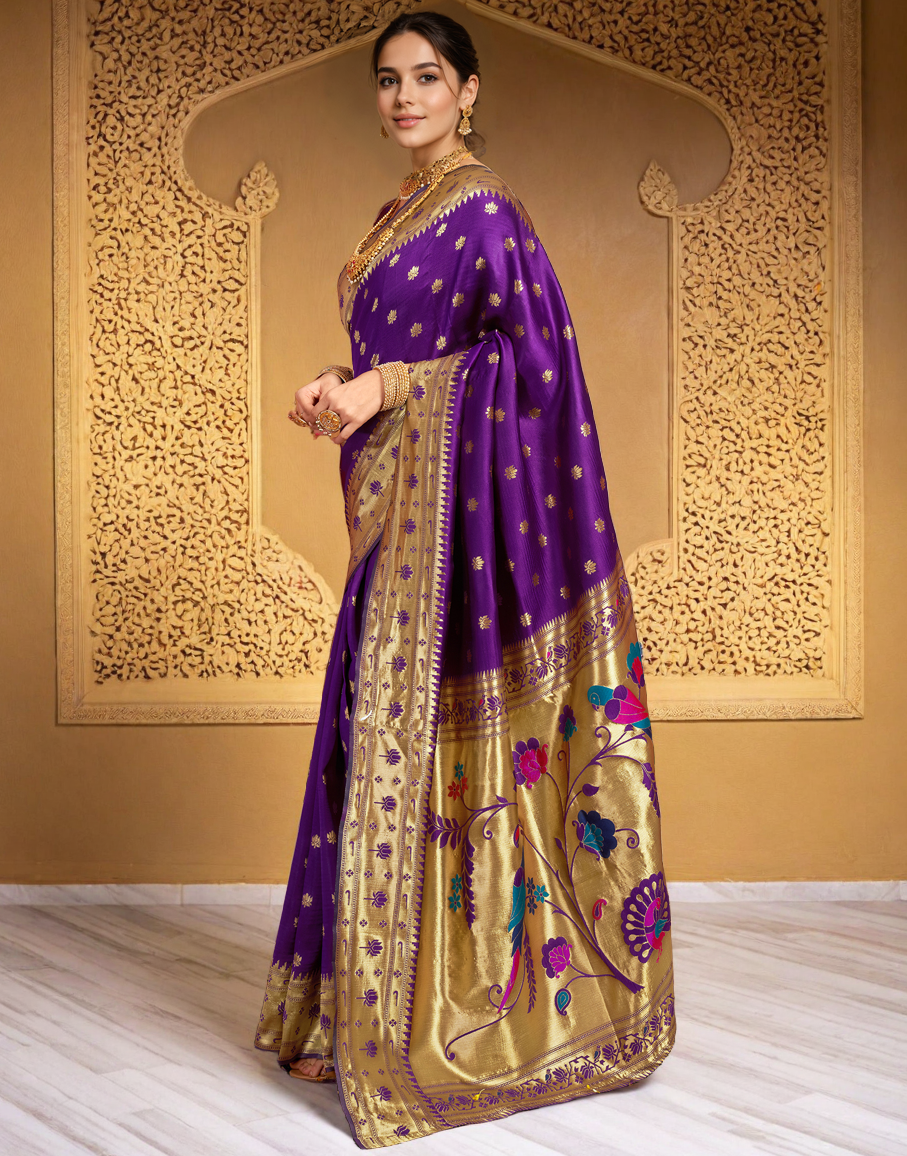 Purple Color Silk Weaving Work Paithani Saree