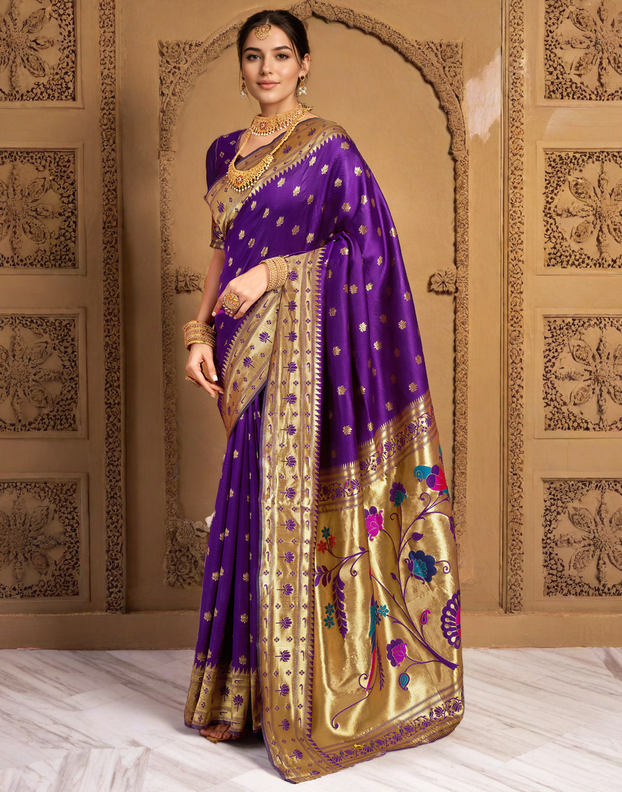 Purple Color Silk Weaving Work Paithani Saree