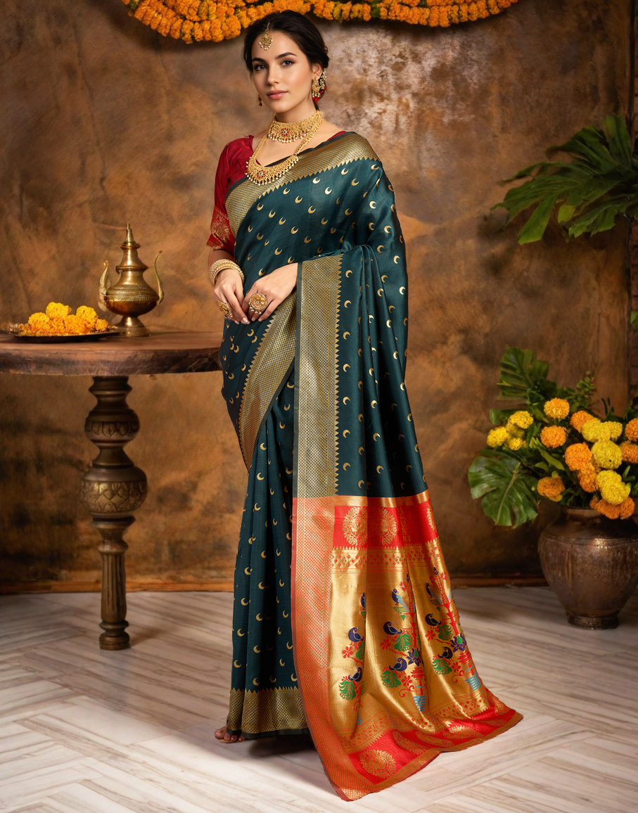 New Dark Green Color Silk Weaving Work Paithani Saree