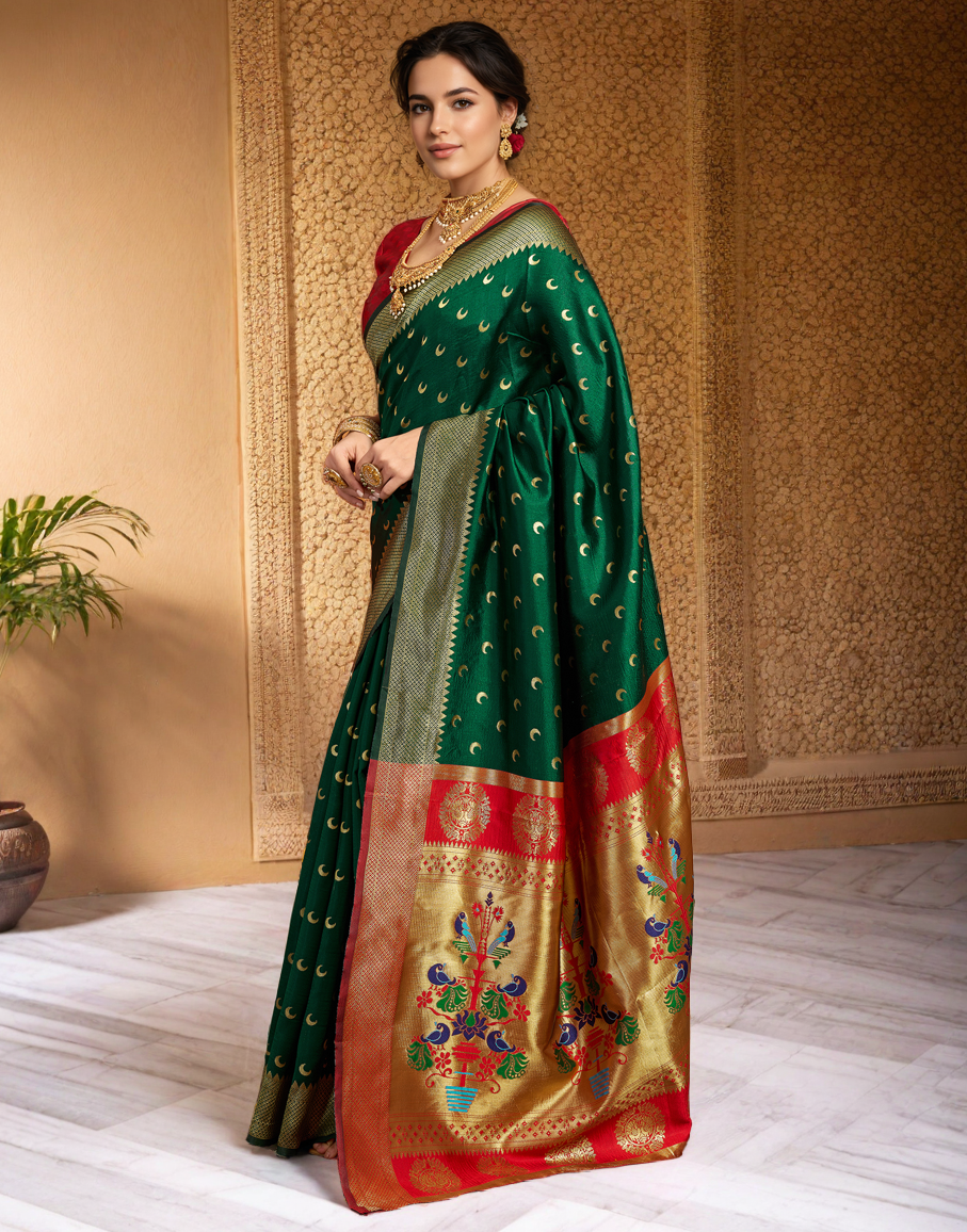 New Green Color Silk Weaving Work Paithani Saree