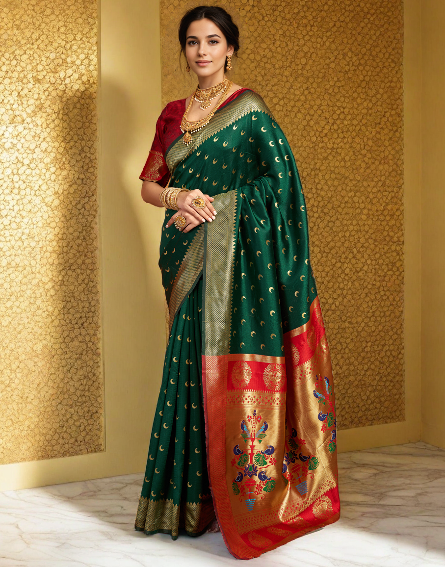 New Green Color Silk Weaving Work Paithani Saree