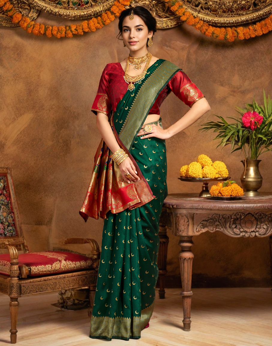 New Green Color Silk Weaving Work Paithani Saree