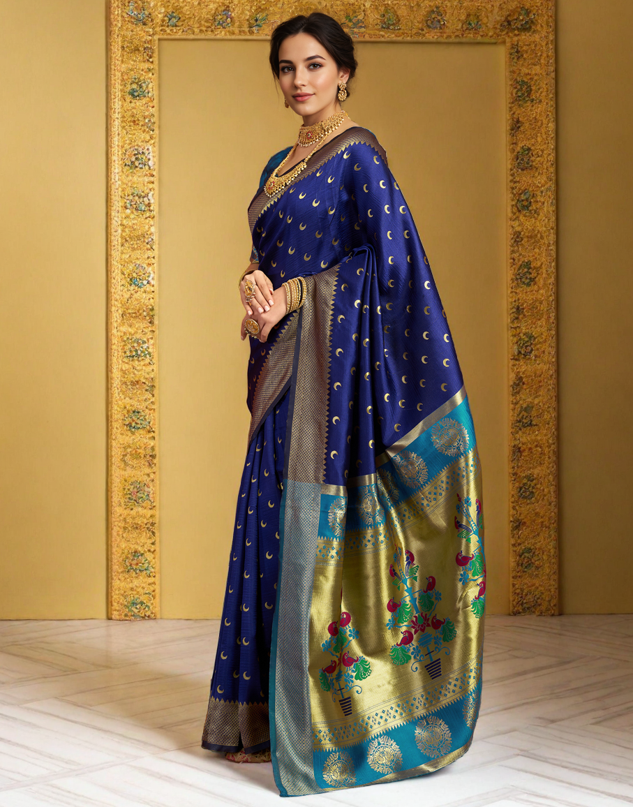 New Navy Blue Color Silk Weaving Work Paithani Saree