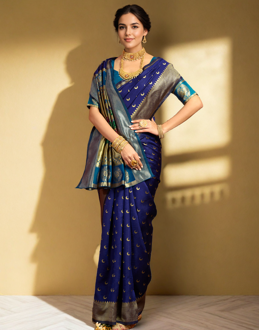 New Navy Blue Color Silk Weaving Work Paithani Saree