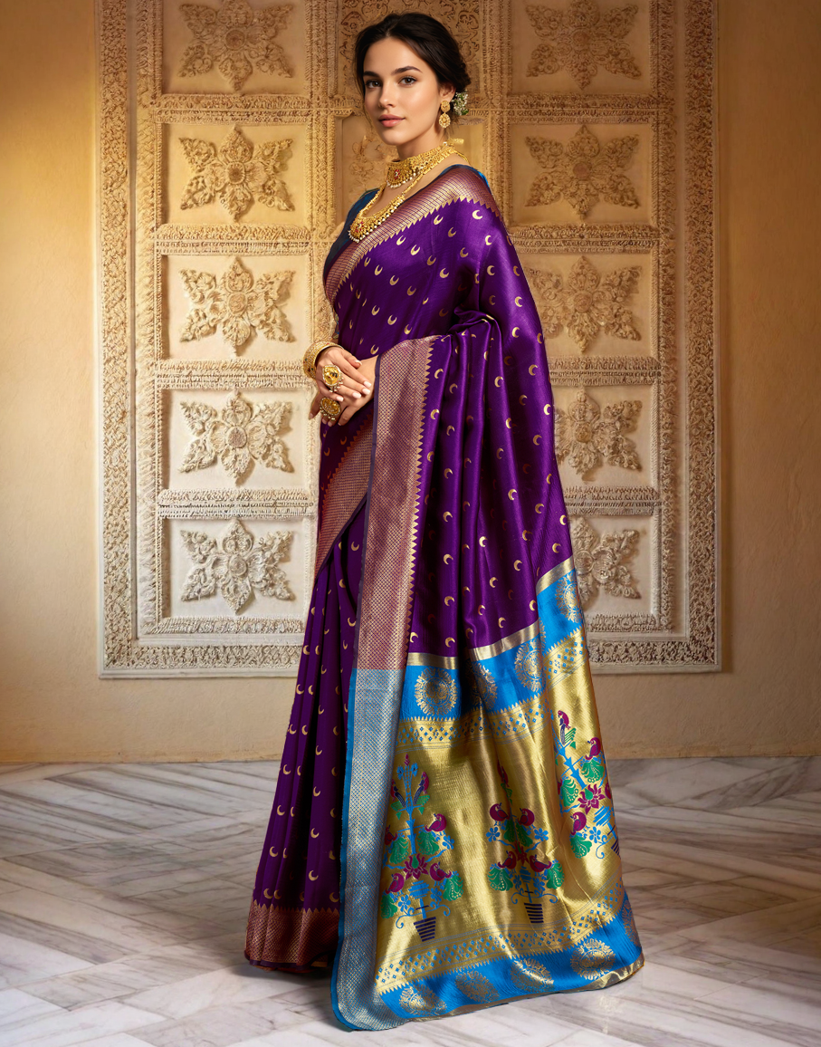 New Purple Color Silk Weaving Work Paithani Saree