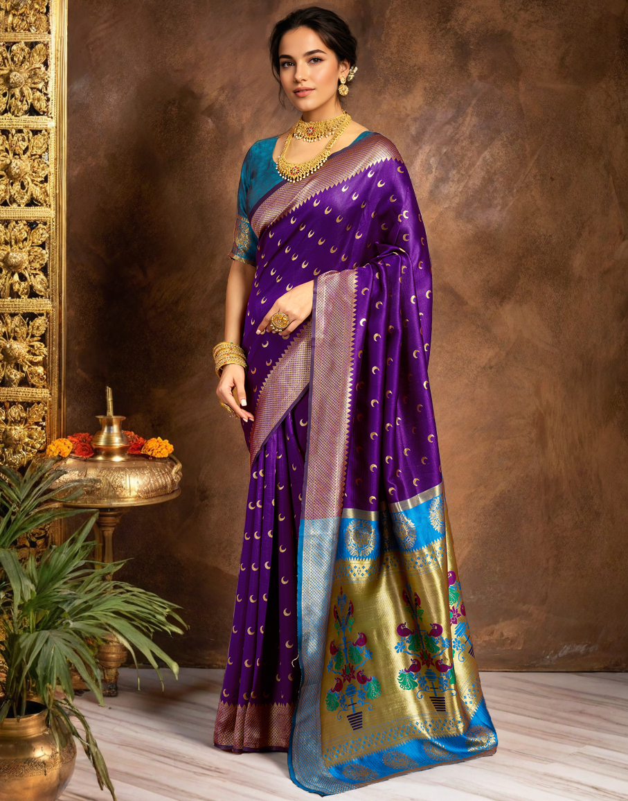New Purple Color Silk Weaving Work Paithani Saree