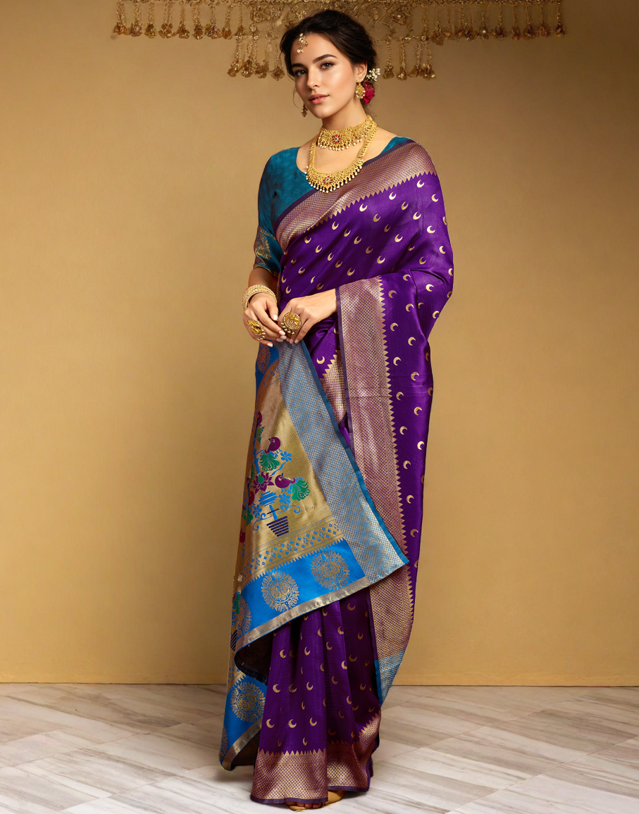 New Purple Color Silk Weaving Work Paithani Saree