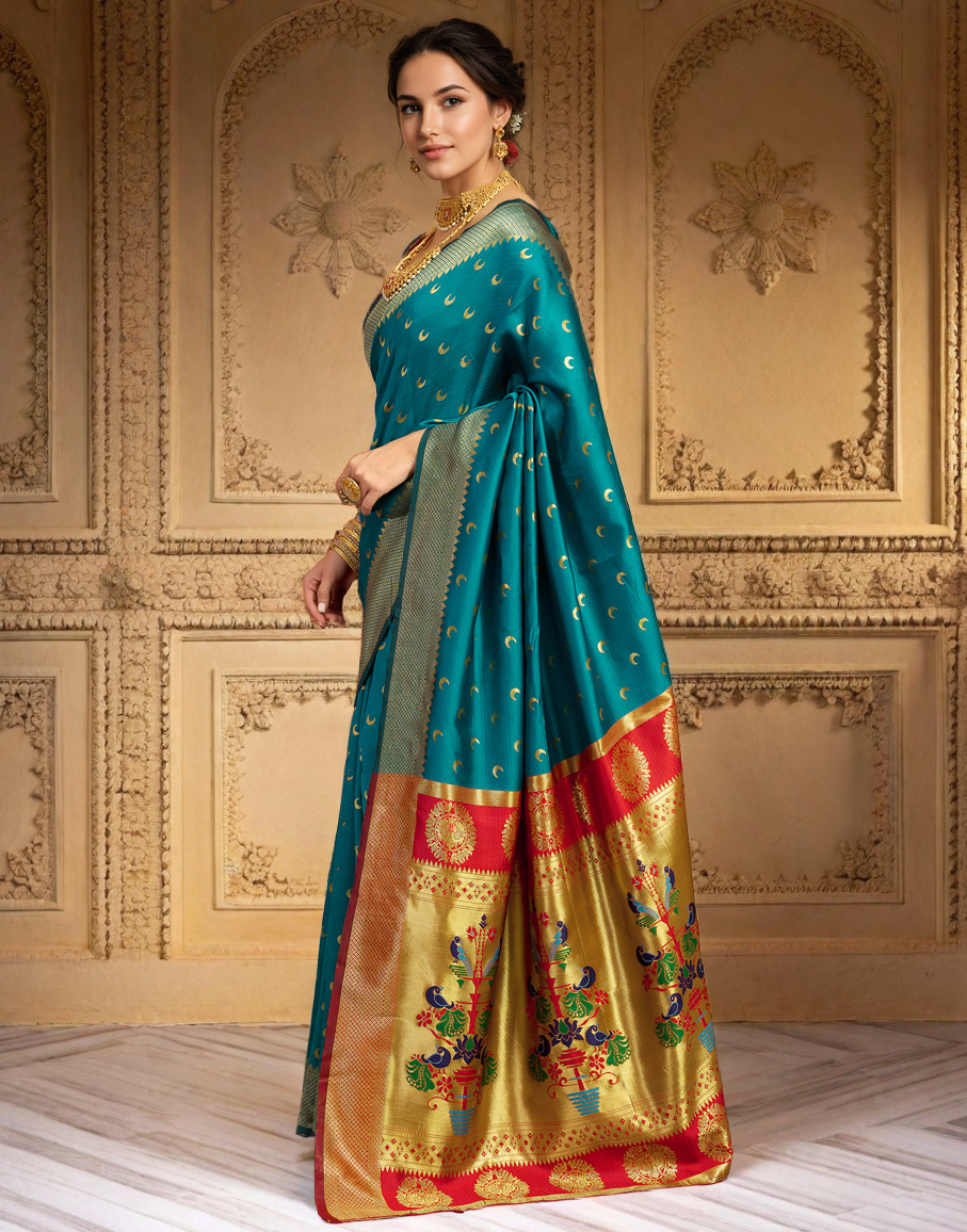 New Rama Color Silk Weaving Work Paithani Saree