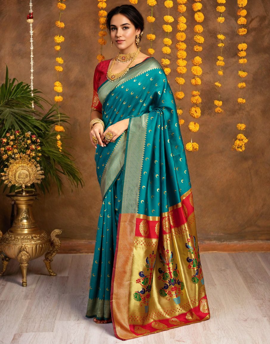 New Rama Color Silk Weaving Work Paithani Saree