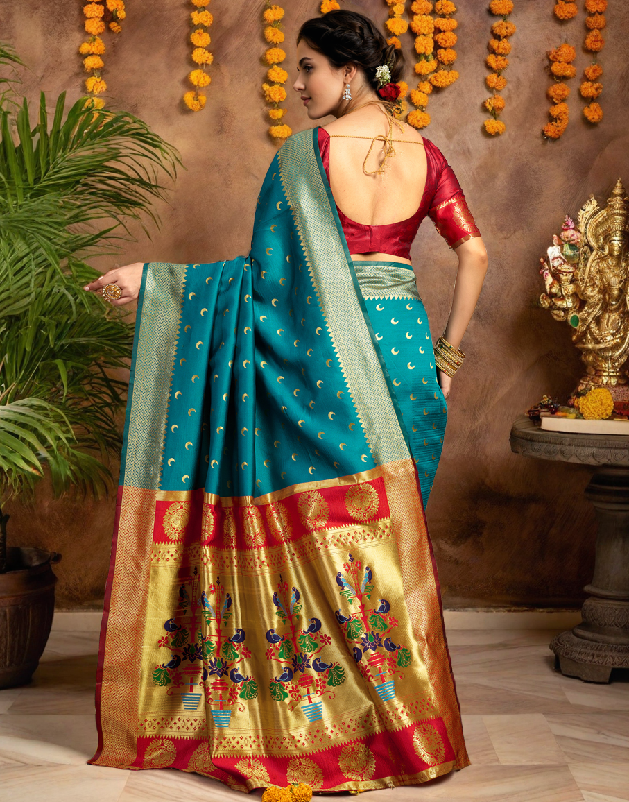 New Rama Color Silk Weaving Work Paithani Saree