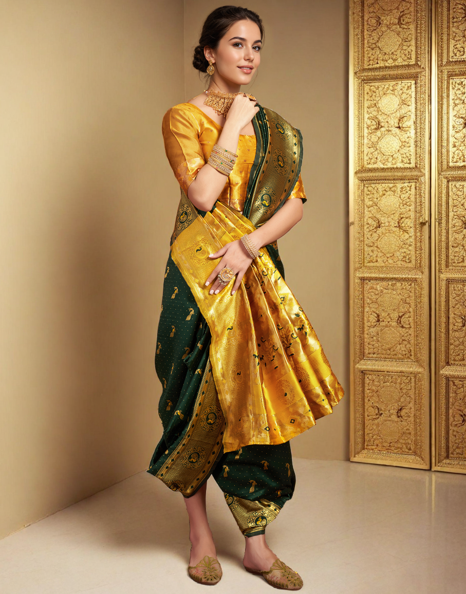 Beatiful Green Color Silk Weaving Work Paithani Saree