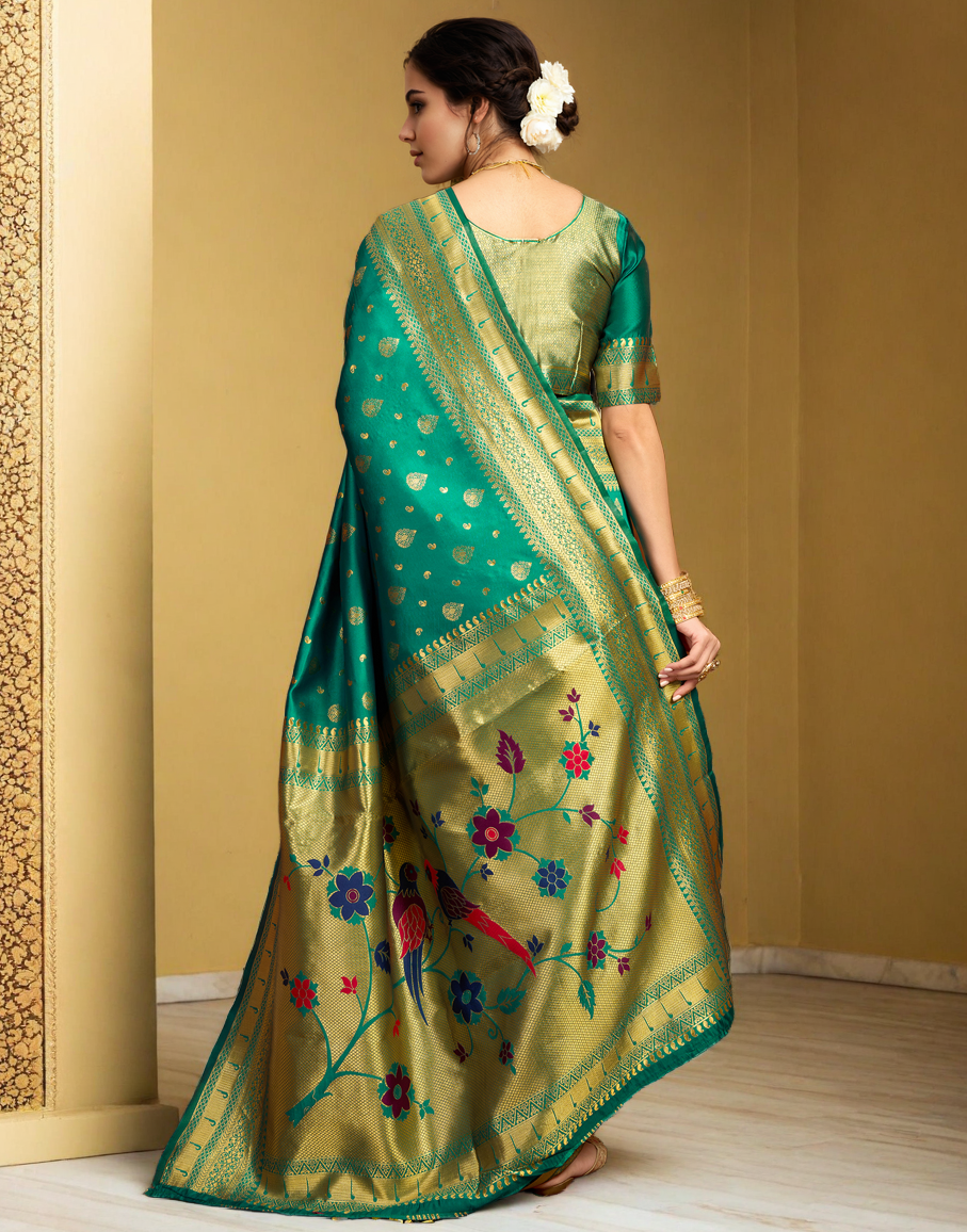 Green Color Silk Weaving Paithani Work Designer Saree