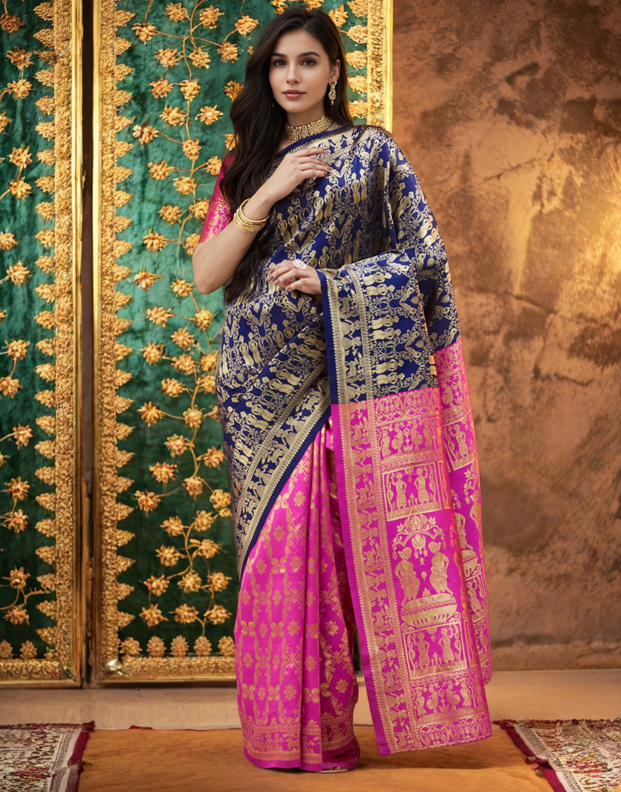 Gorgeous Navy Blue Color Silk Paithani Saree