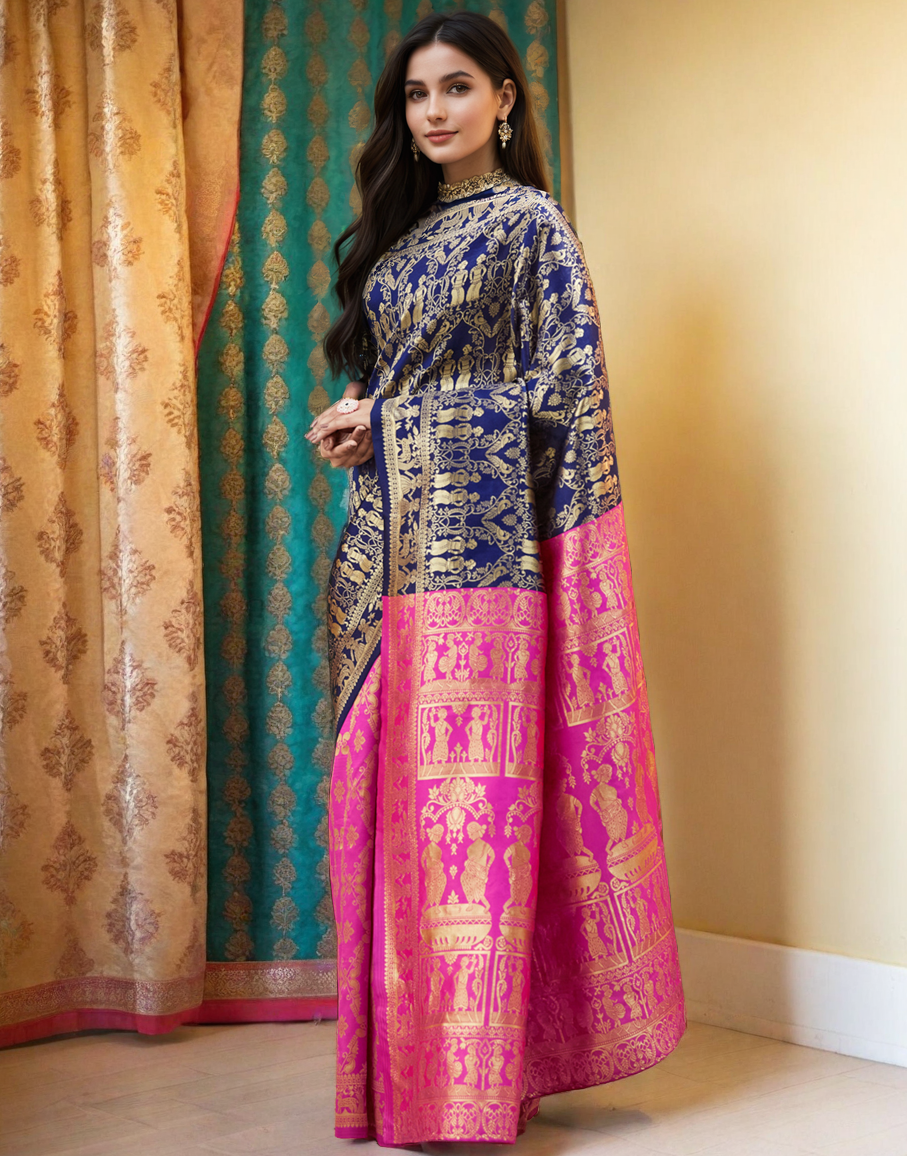 Gorgeous Navy Blue Color Silk Paithani Saree