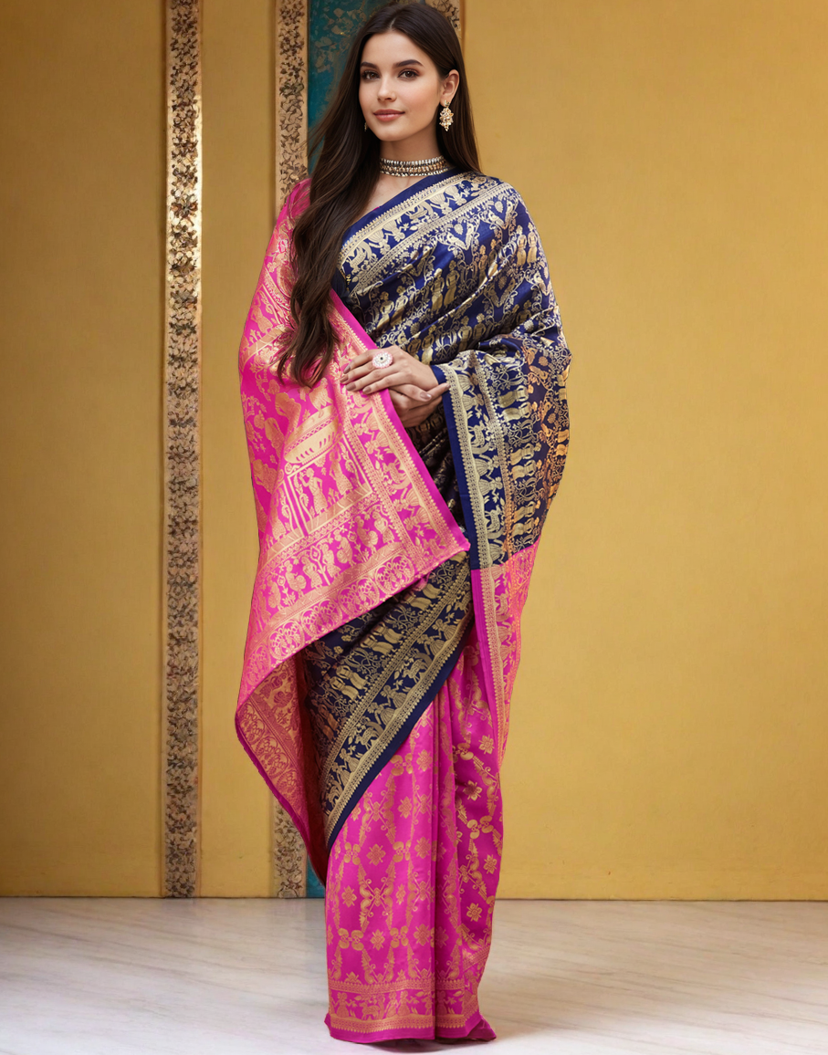 Gorgeous Navy Blue Color Silk Paithani Saree