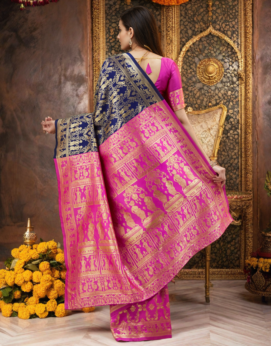 Gorgeous Navy Blue Color Silk Paithani Saree