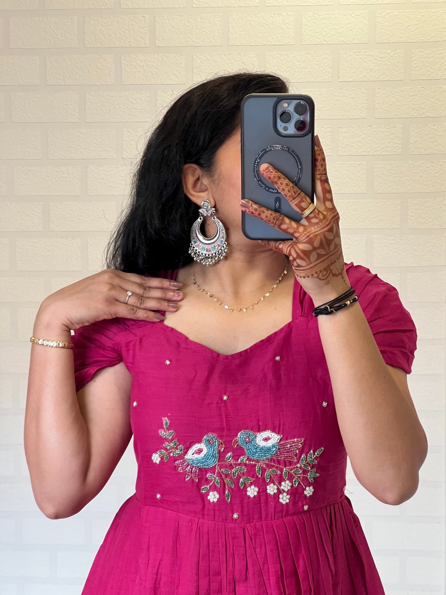Pink Color Pure Mul Cotton Hand Maggam work Kurti