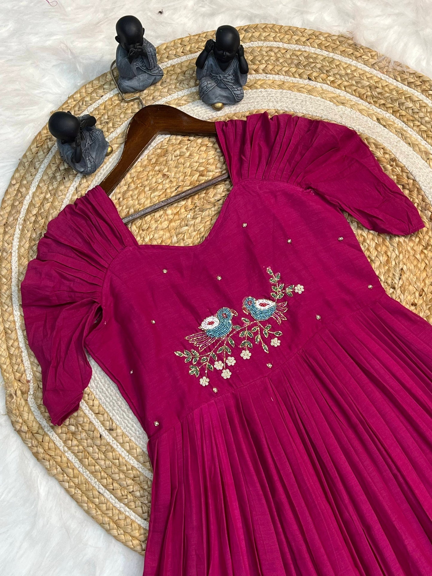 Pink Color Pure Mul Cotton Hand Maggam work Kurti