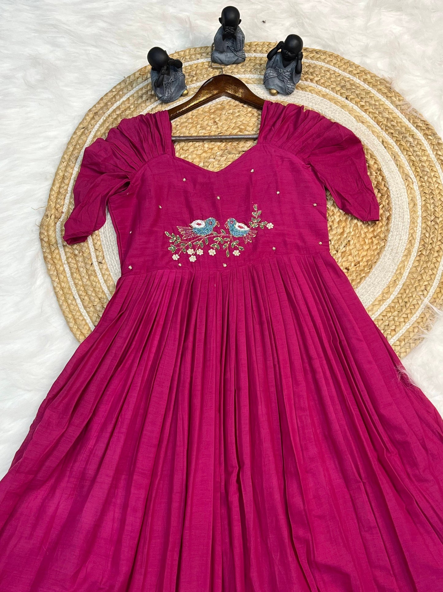 Pink Color Pure Mul Cotton Hand Maggam work Kurti