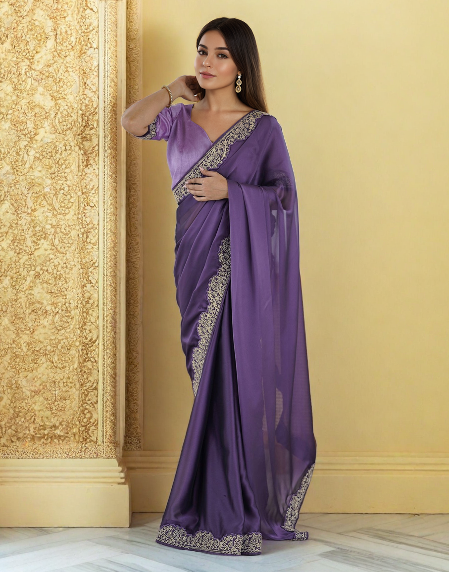 Elegant Plum Color Rangoli Silk Saree with Coding Work – Party Wear