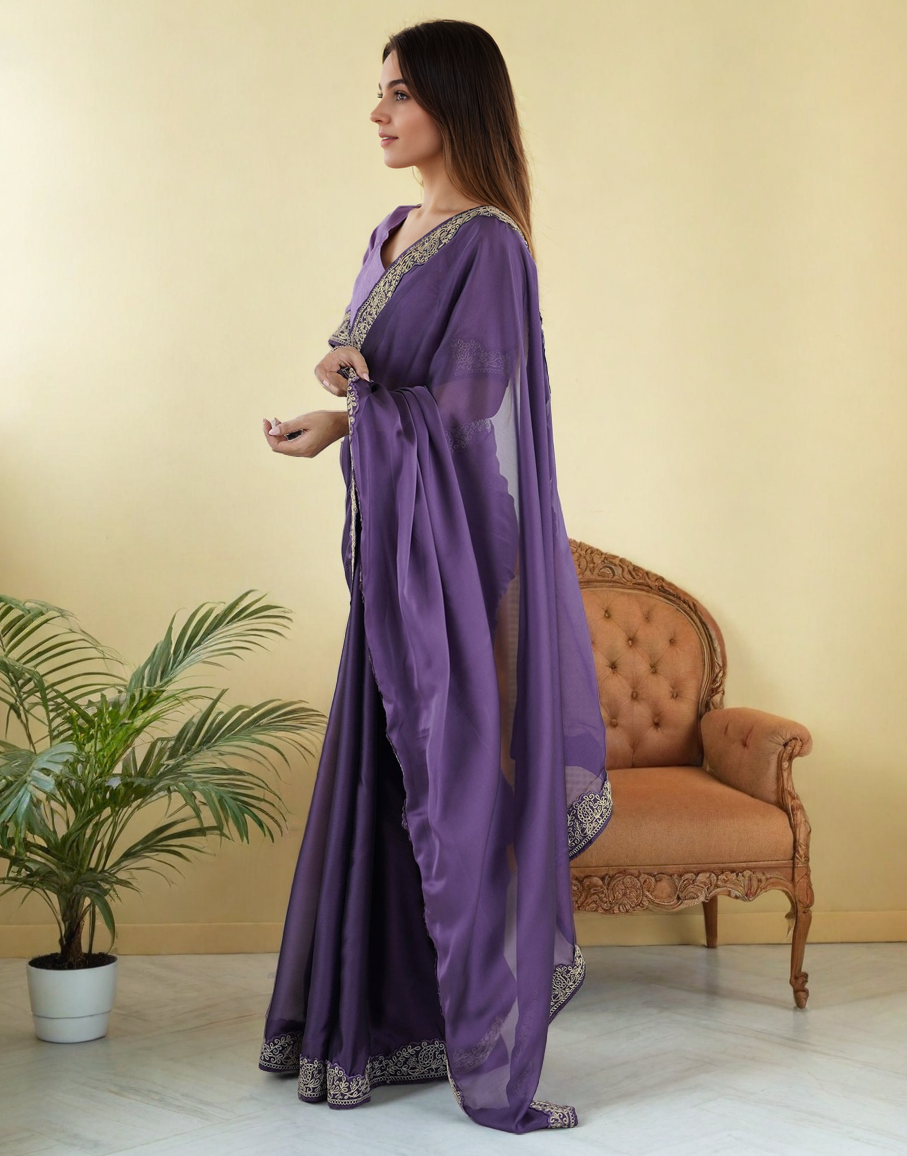 Elegant Plum Color Rangoli Silk Saree with Coding Work – Party Wear