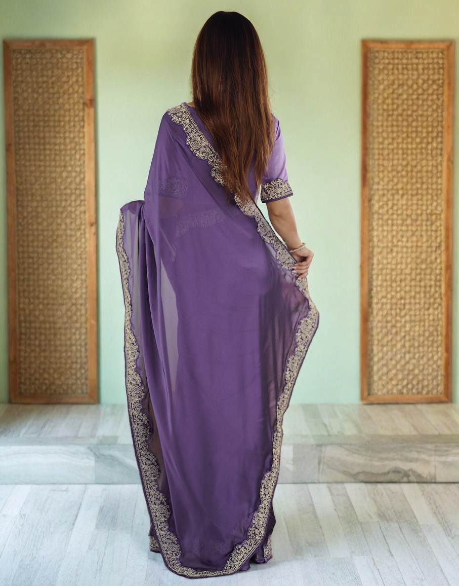 Elegant Plum Color Rangoli Silk Saree with Coding Work – Party Wear