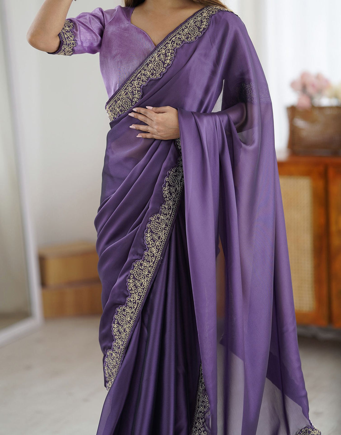 Elegant Plum Color Rangoli Silk Saree with Coding Work – Party Wear