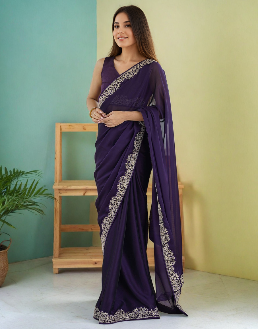 Elegant Purple Color Rangoli Silk Saree with Coding Work – Party Wear
