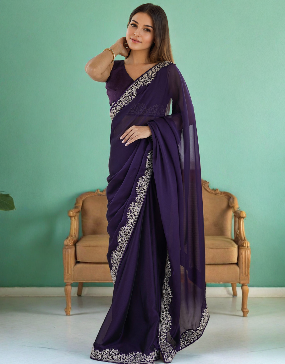 Elegant Purple Color Rangoli Silk Saree with Coding Work – Party Wear