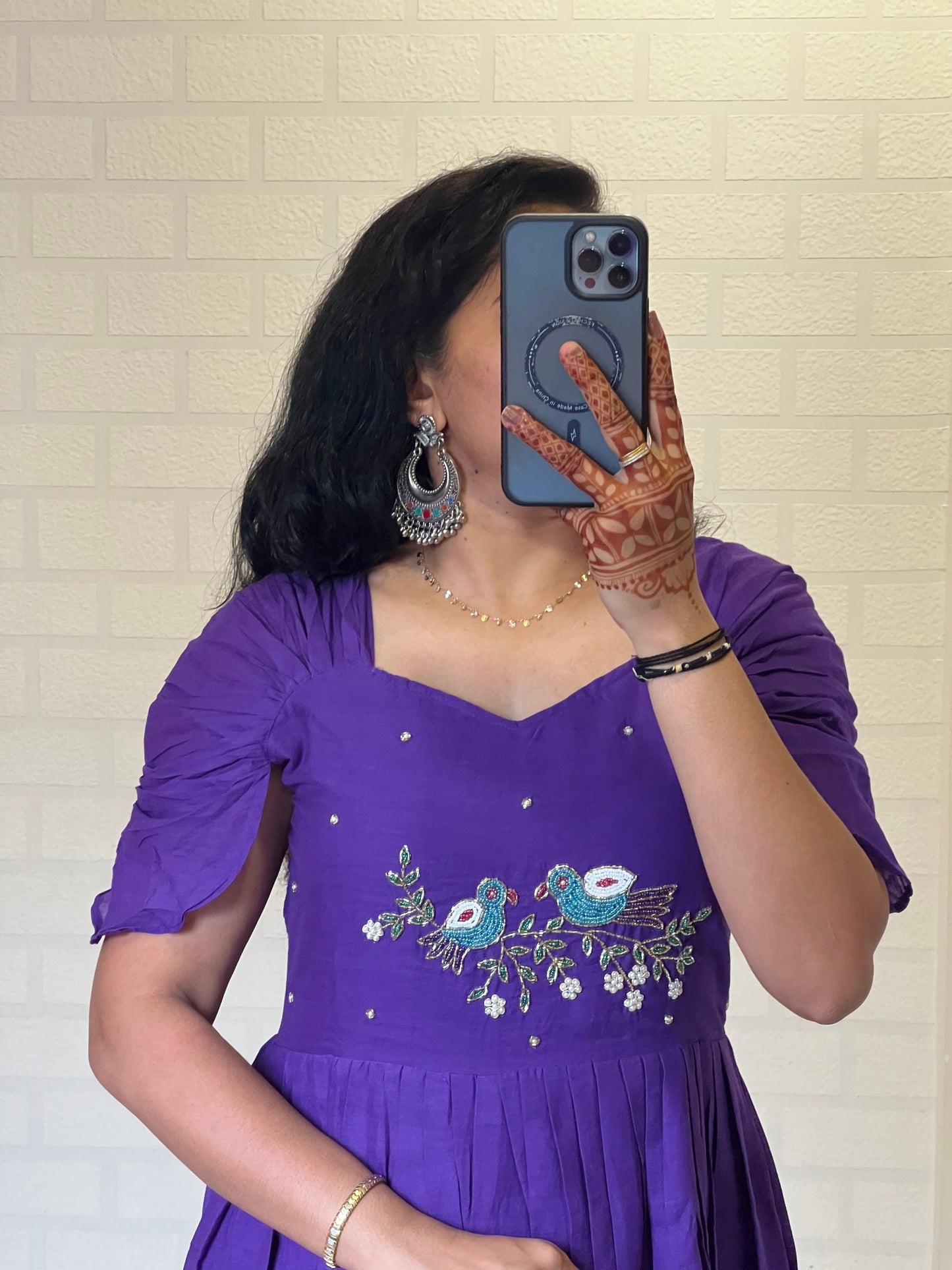 Purple Color Pure Mul Cotton Hand Maggam work Kurti
