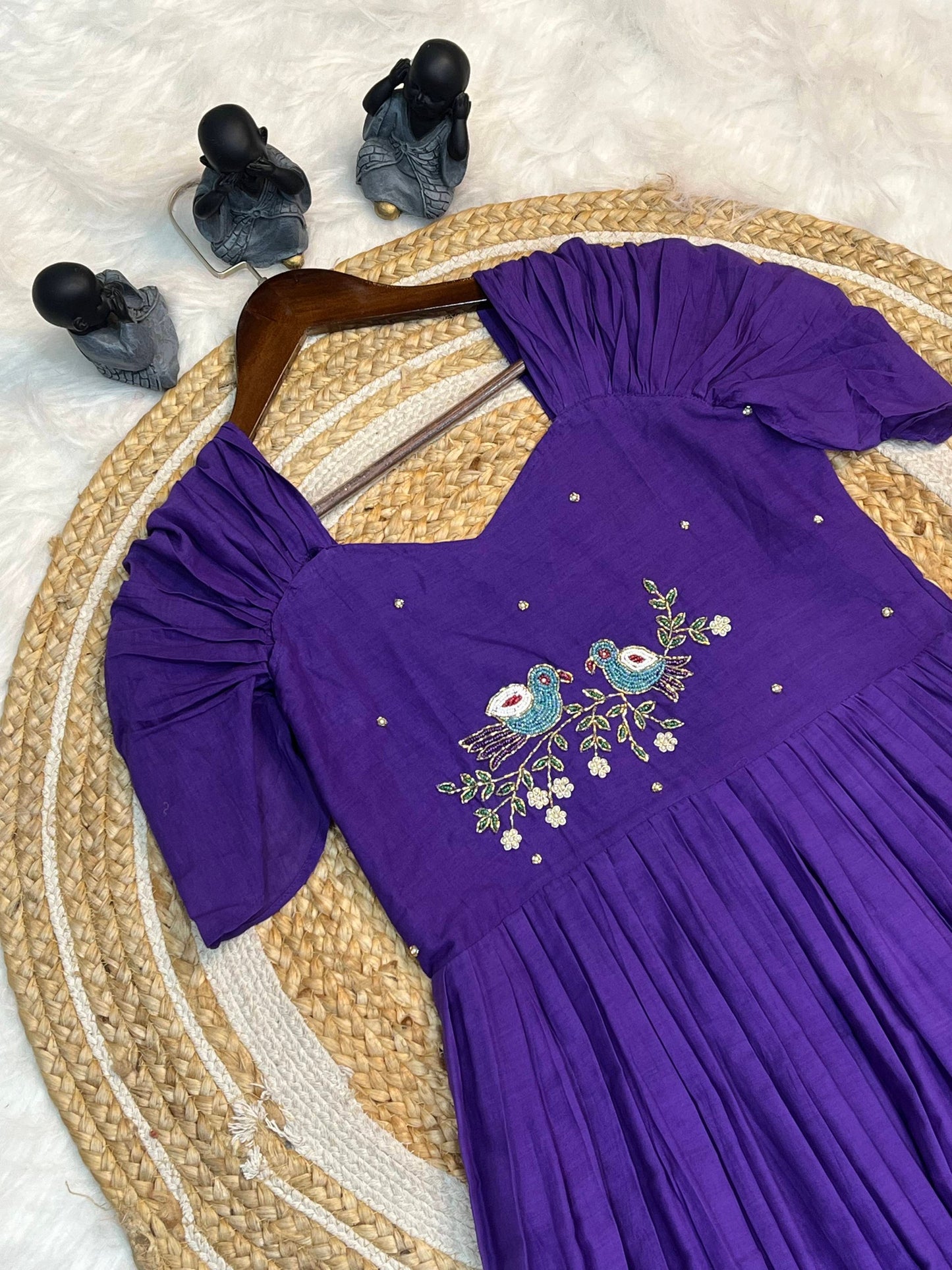 Purple Color Pure Mul Cotton Hand Maggam work Kurti