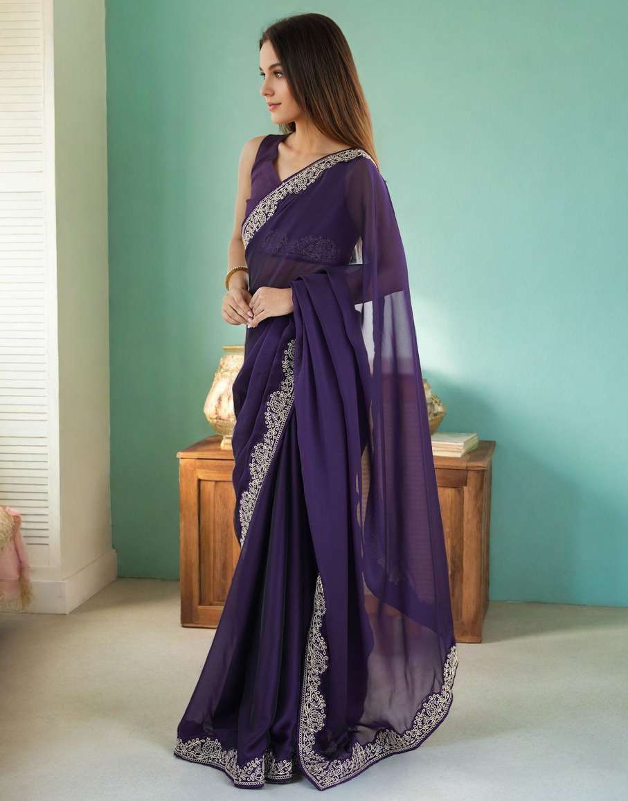 Elegant Purple Color Rangoli Silk Saree with Coding Work – Party Wear