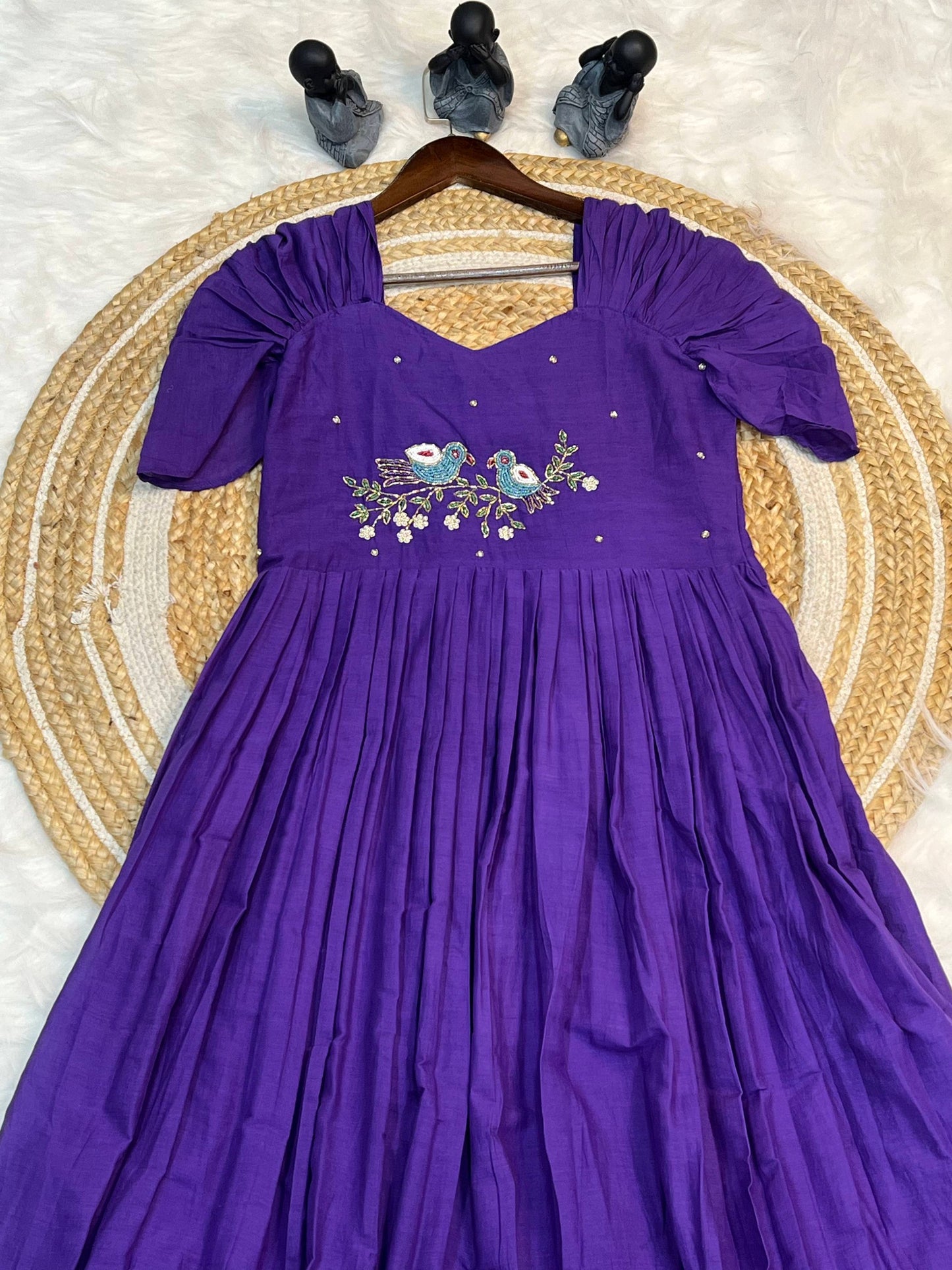 Purple Color Pure Mul Cotton Hand Maggam work Kurti