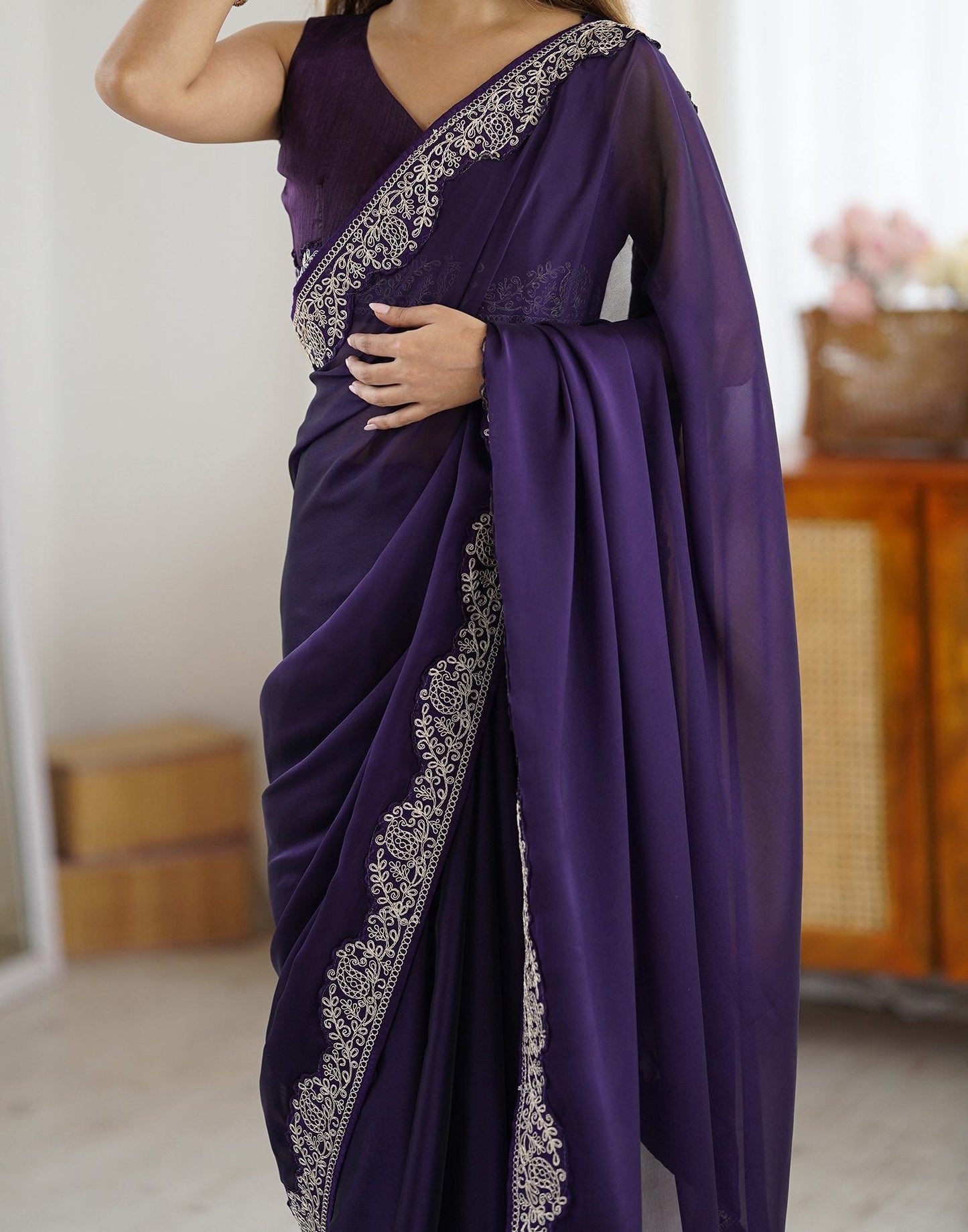 Elegant Purple Color Rangoli Silk Saree with Coding Work – Party Wear