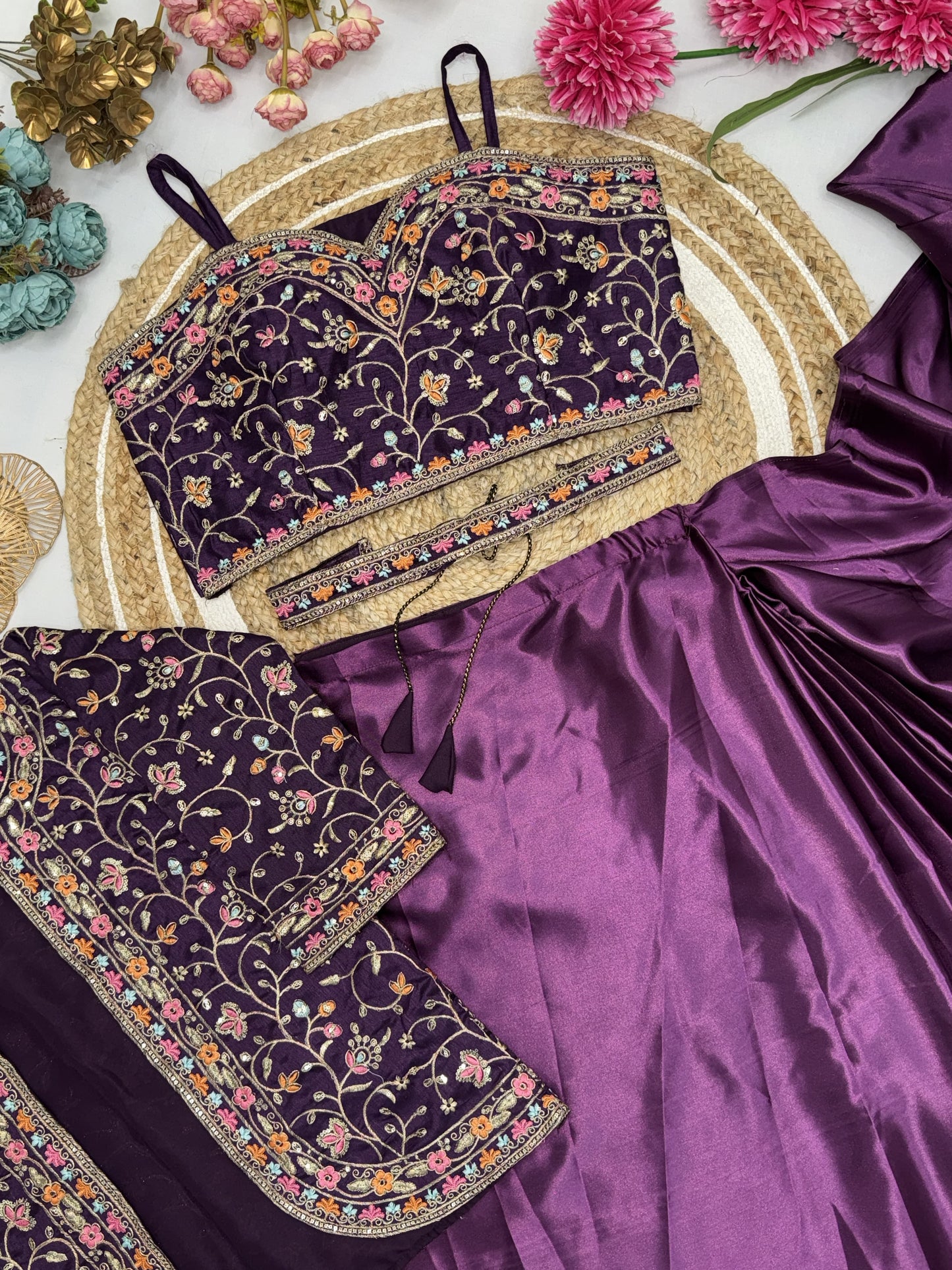 New Purple Color Ready to Wear Saree With Stitched Blouse belt and Jacket