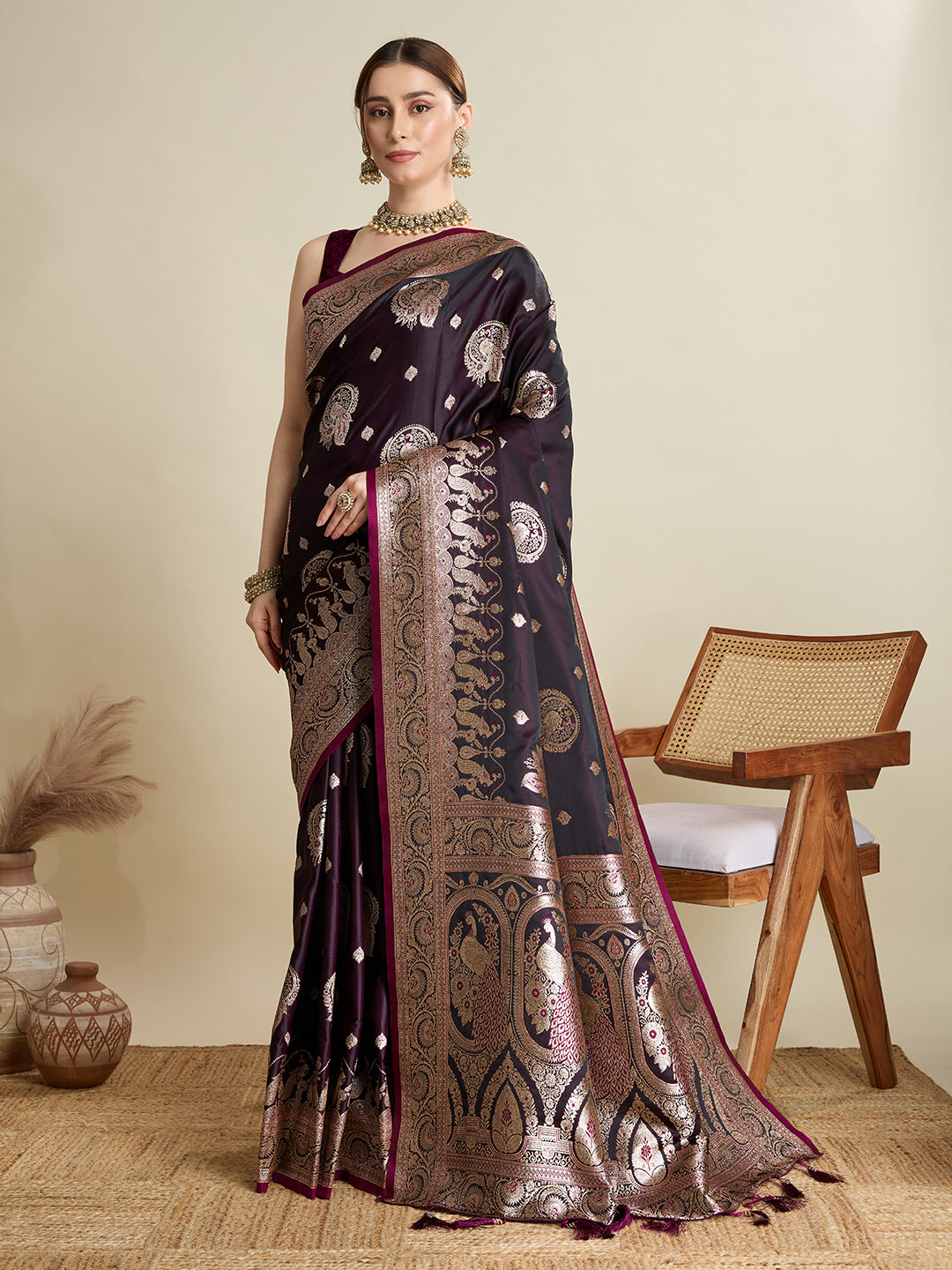 Premium Soft Silk Saree with Rich Zari Work (Burgundy)