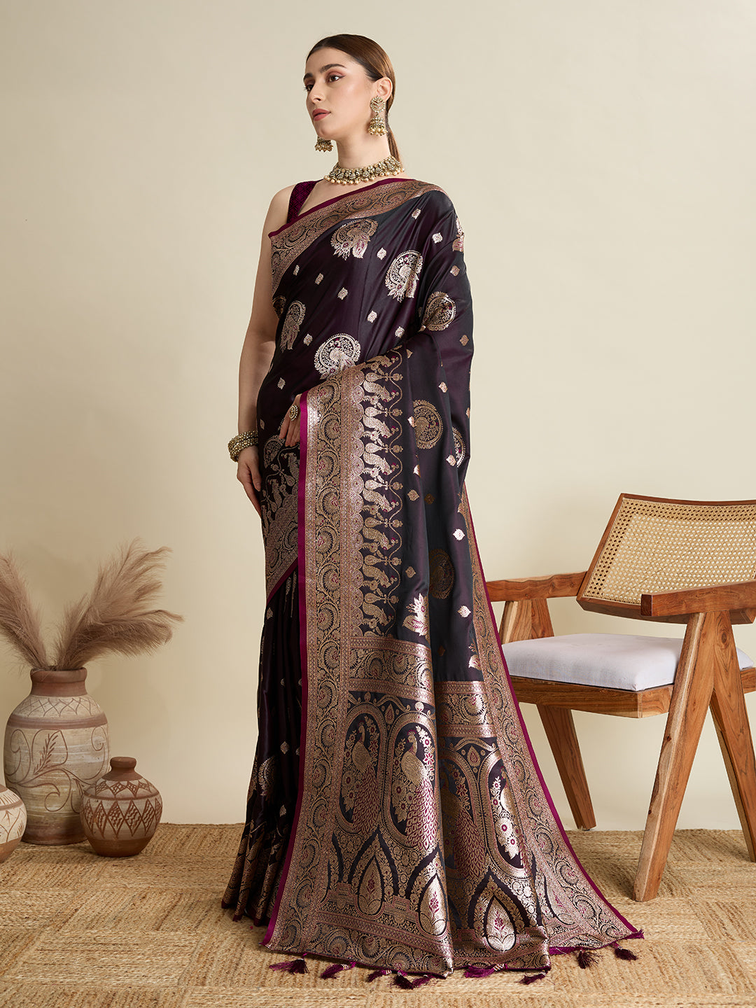 Premium Soft Silk Saree with Rich Zari Work (Burgundy)