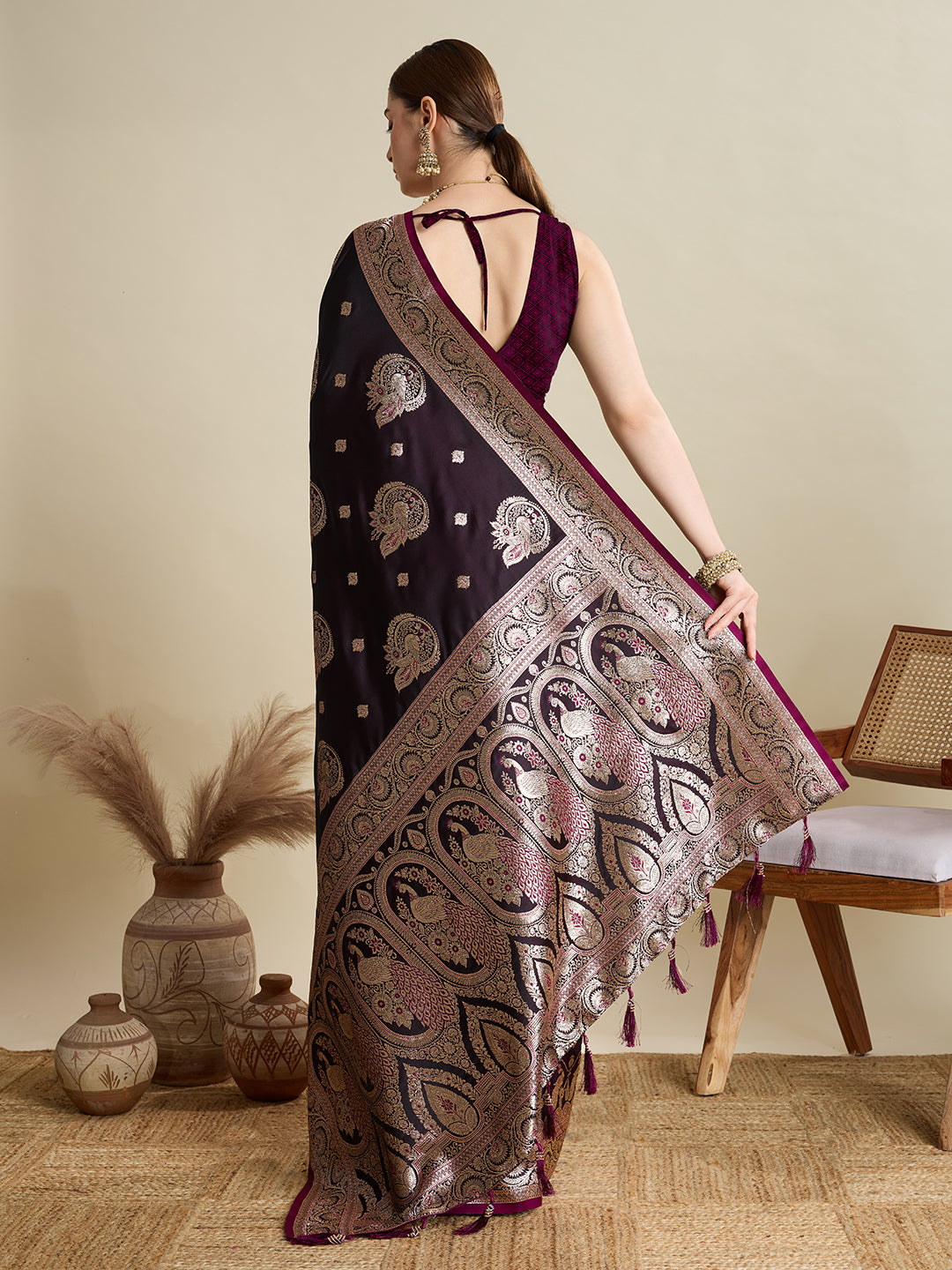 Premium Soft Silk Saree with Rich Zari Work (Burgundy)